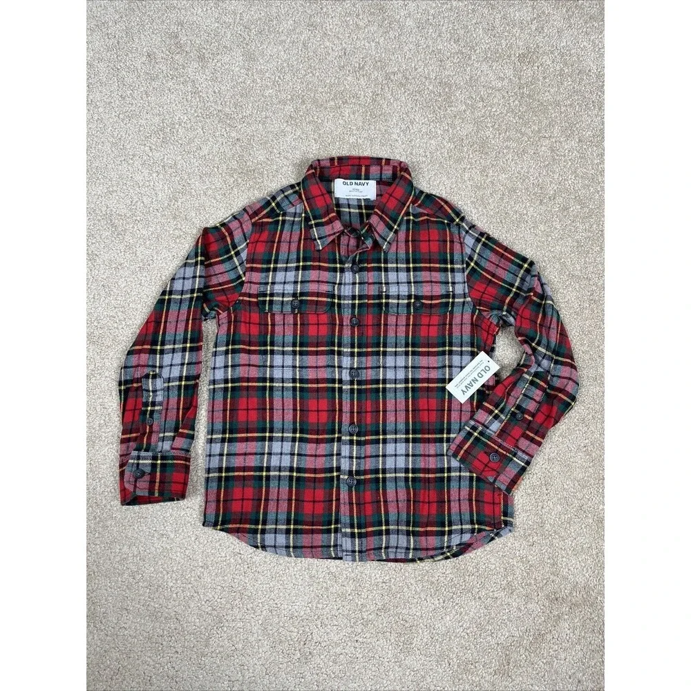 NWT Old Navy Red Tartan Boy's Girl’s Red and Green Flannel Shirt Size XS (5)